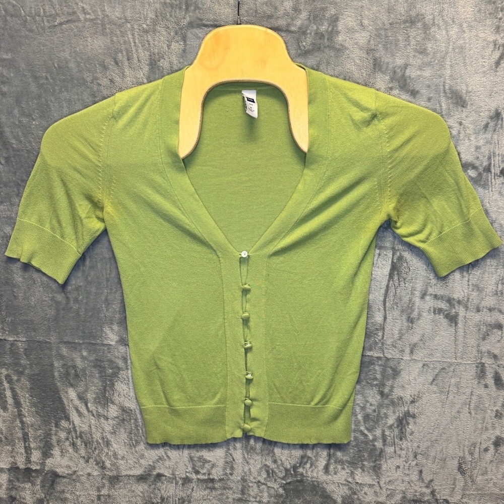 2074 | Gap Short Sleeve Cotton Knit V-Neck Button Cardigan Green Women Size M
